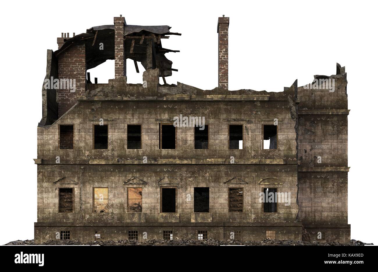 Ruined Building Isolated On White 3D Illustration Stock Photo - Alamy