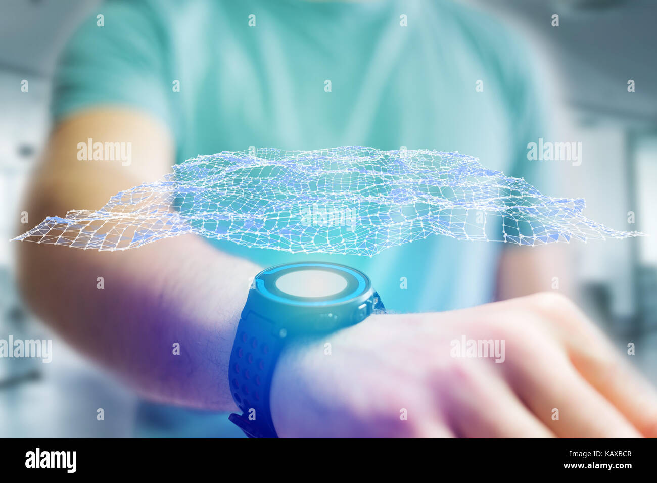 View of a Graphic network displayed on a futuristic interface ...