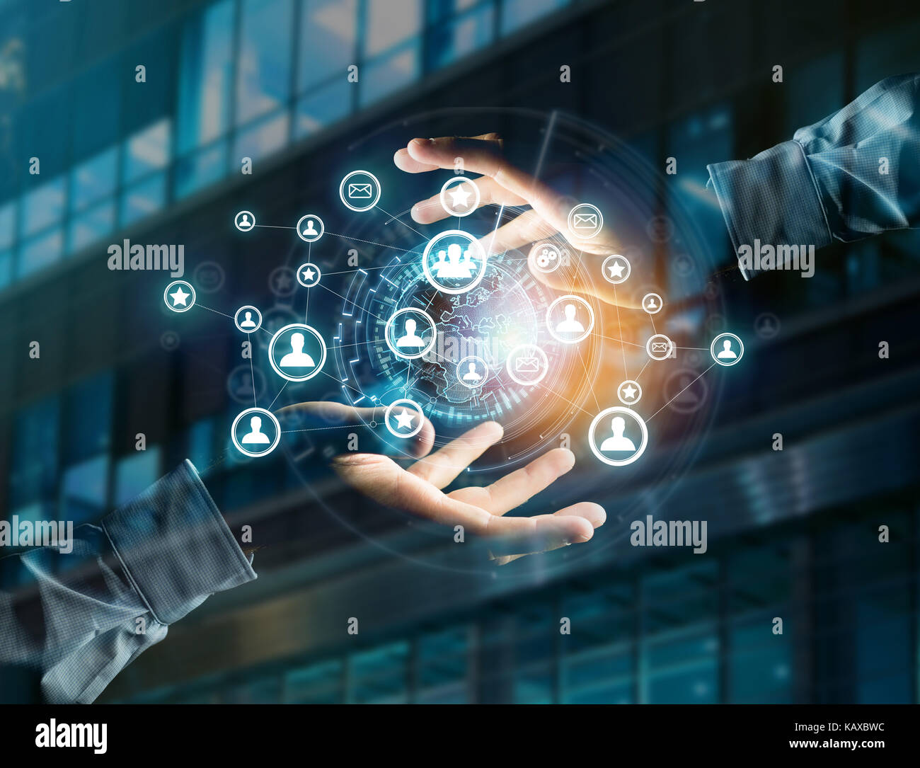 View of a international network displayed on a futuristic interface ...