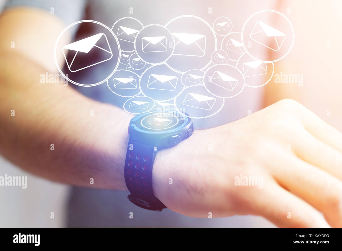 Concept view of sending email with a technology smartwatch interface ...