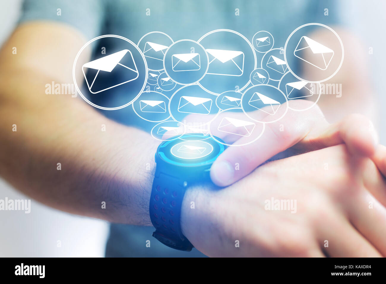 Concept view of sending email with a technology smartwatch interface ...