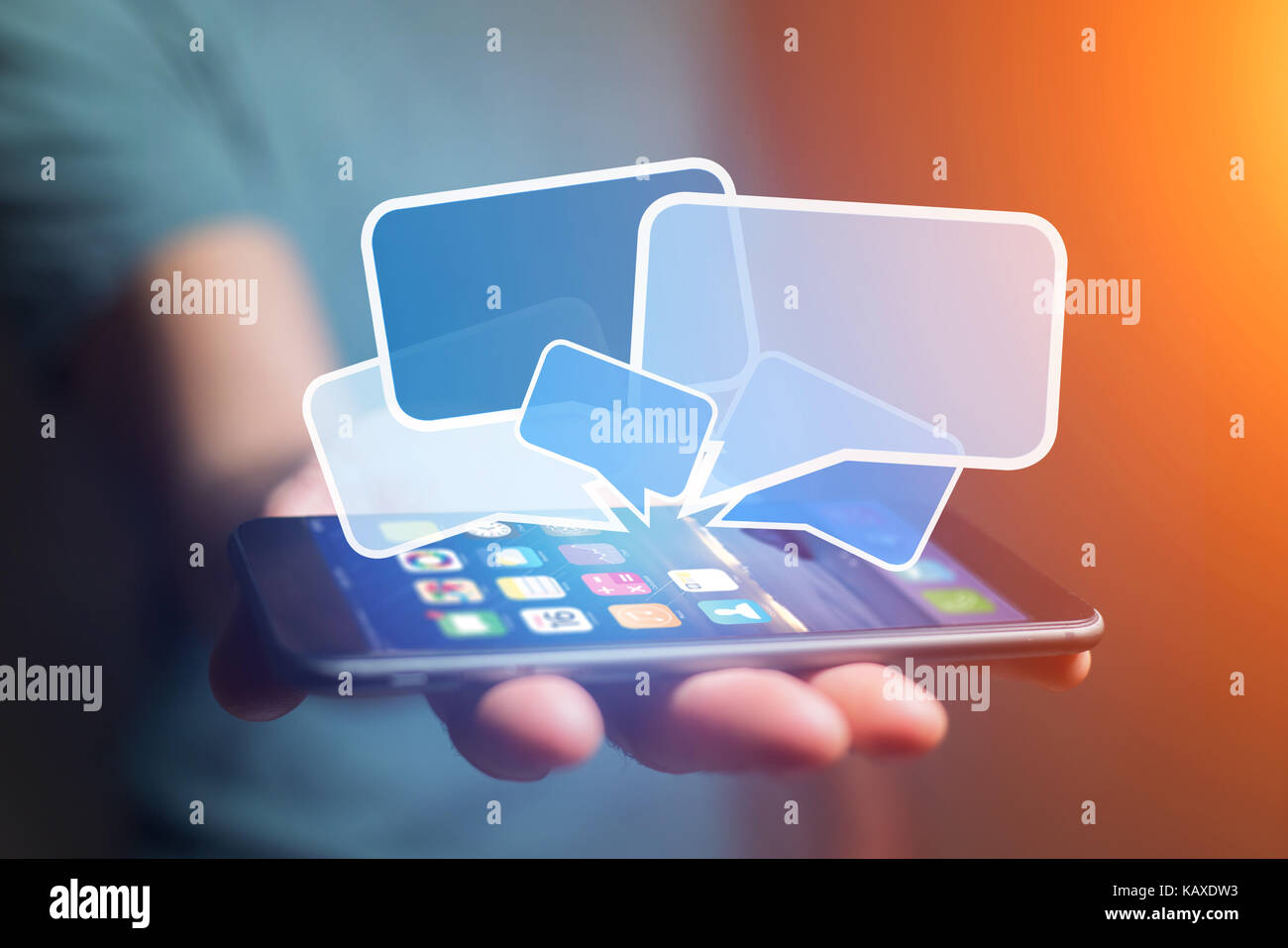 Concept view of sending email on smartphone interface with message icon ...
