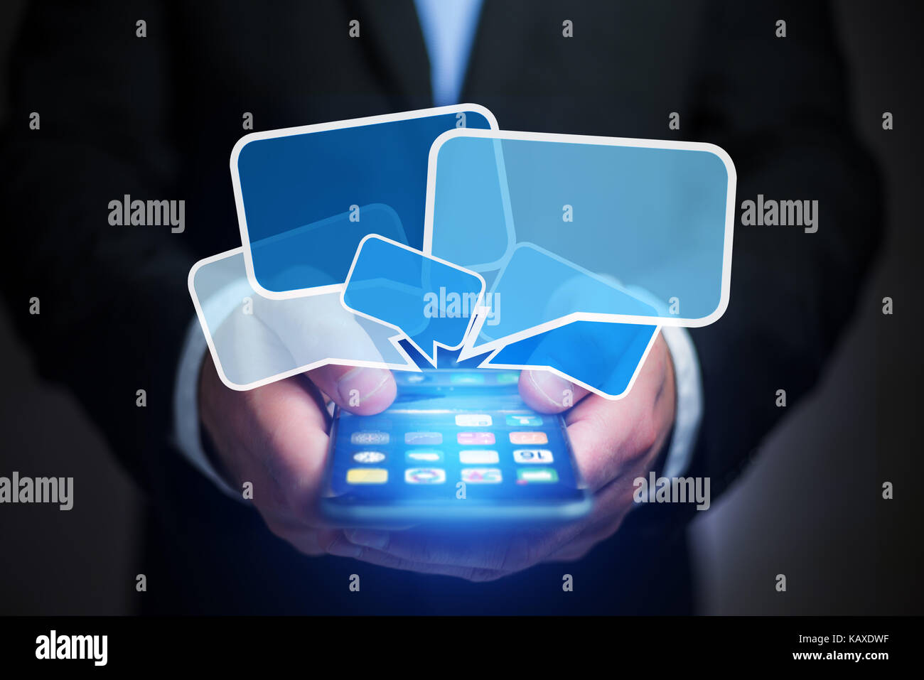 Concept view of sending email on smartphone interface with message icon ...