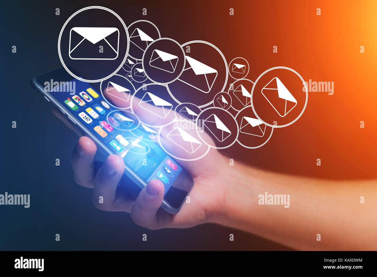 Email Interface Using Mobile Concept view of sending email on smartphone interface with message icon ...