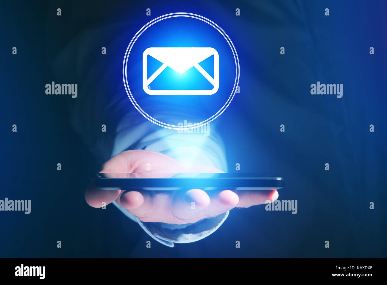 Concept view of sending email on smartphone interface with message icon ...