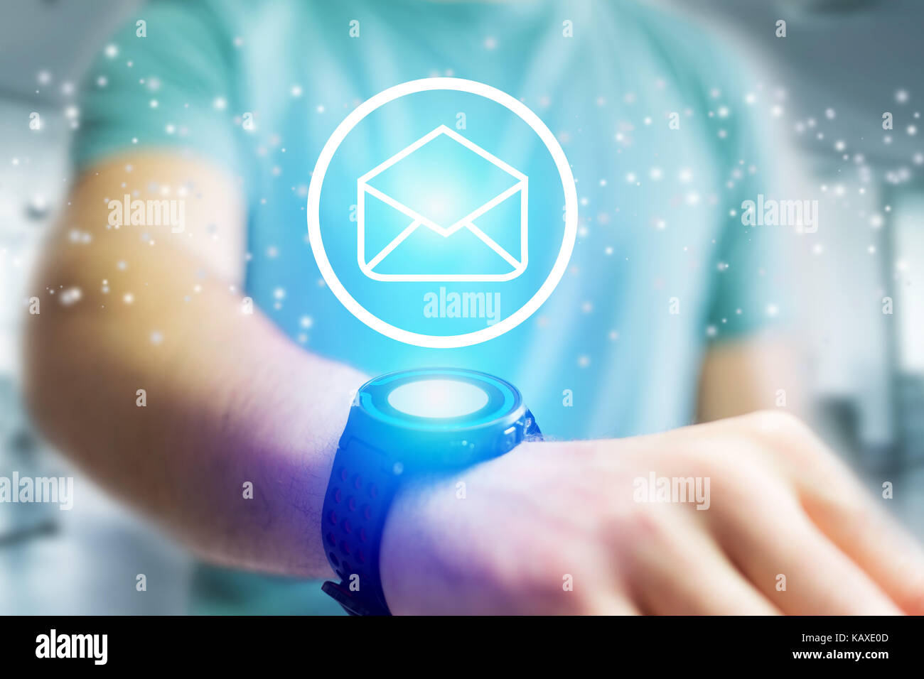 View of a Email icon going out a smartwatch interface - technology ...