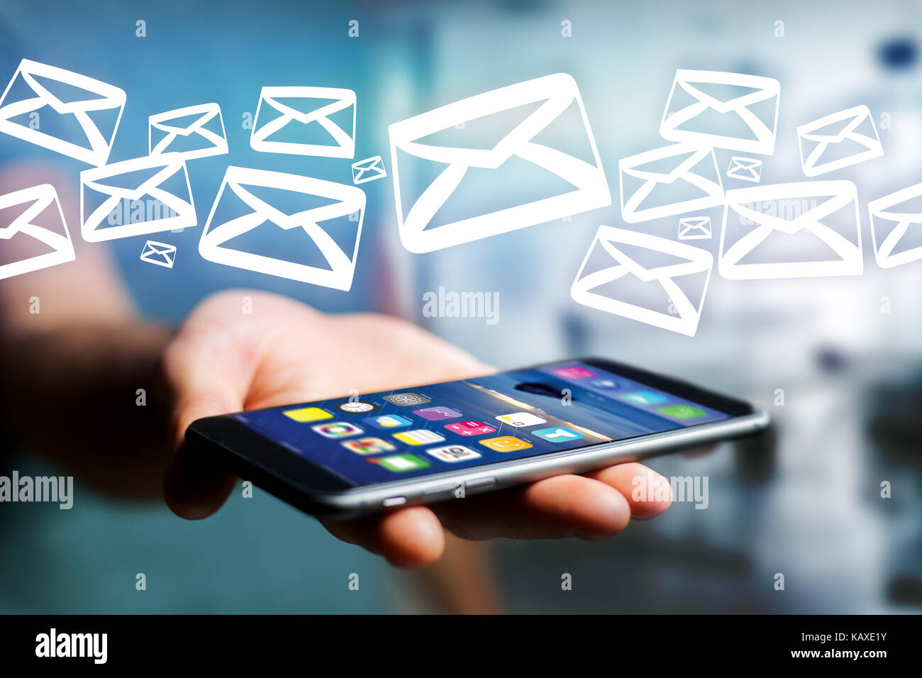 View of a Group of email icon displayed on a futuristic interface ...