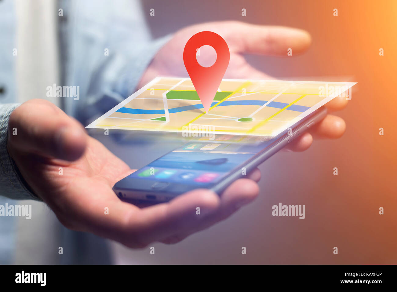 Vuiew of a Concept of geographical localization on a map with a ...
