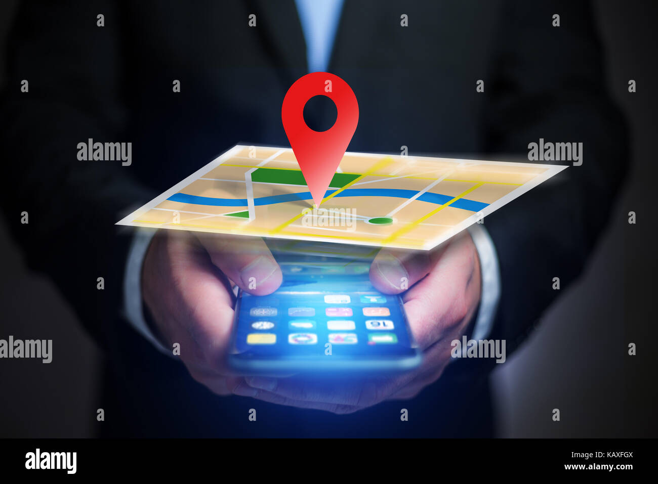 Vuiew of a Concept of geographical localization on a map with a ...