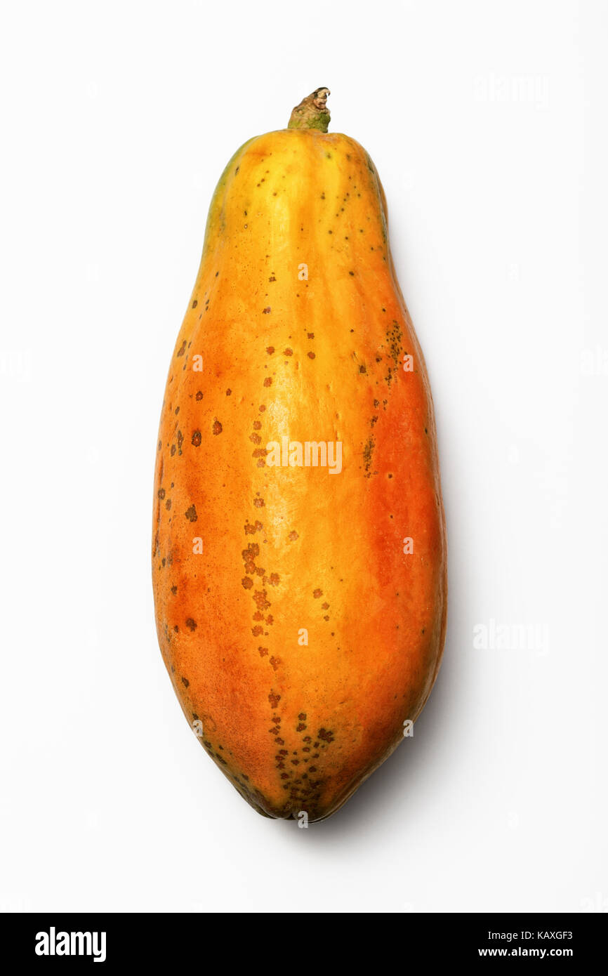 Papaya fruit (Paw Paw) whole photographed from above on white background Stock Photo
