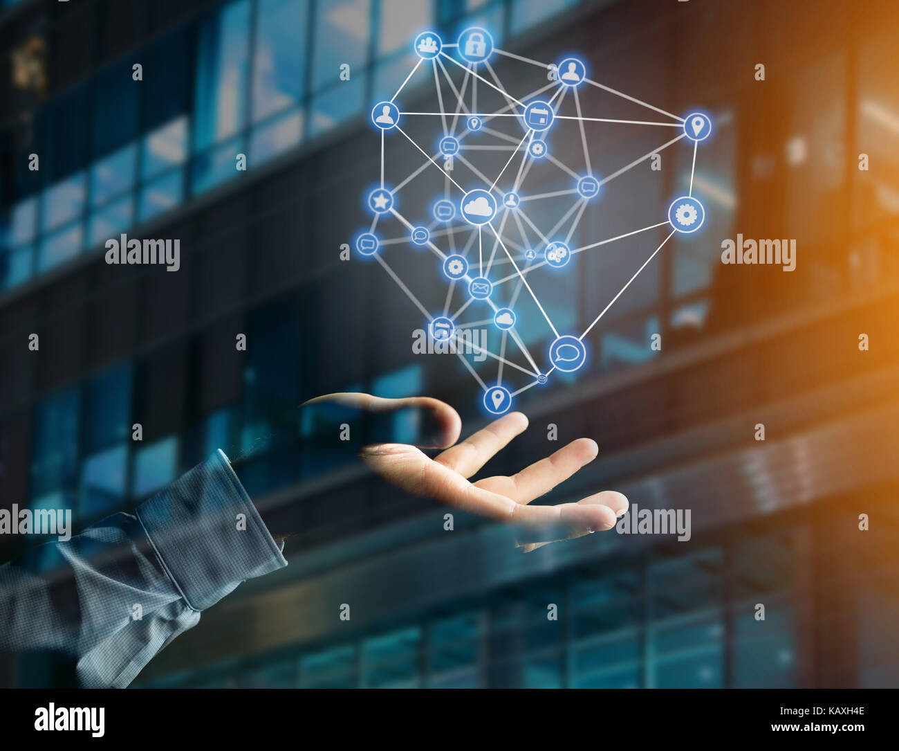 View of a Business network connection displayed on a futuristic ...