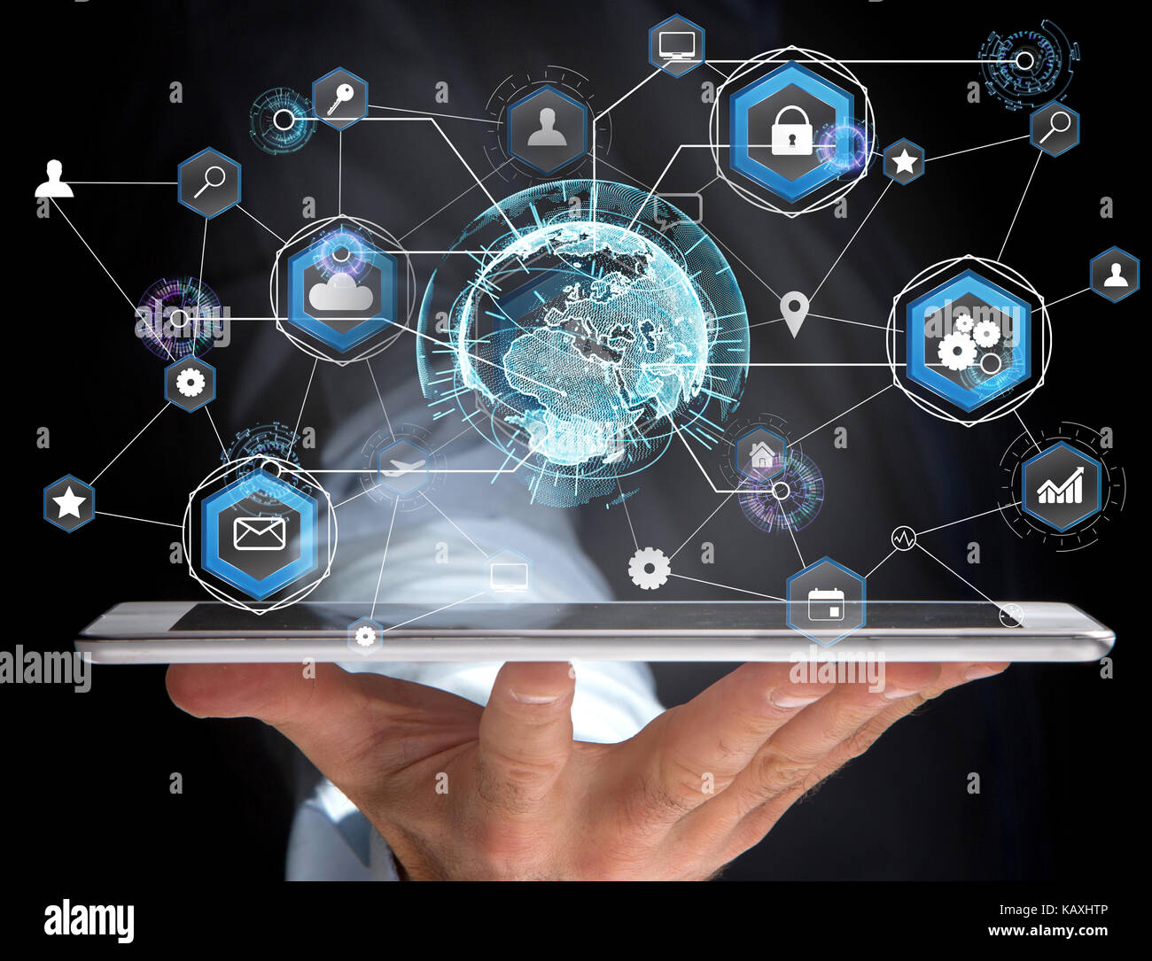 View of an International business network connection displayed on a ...
