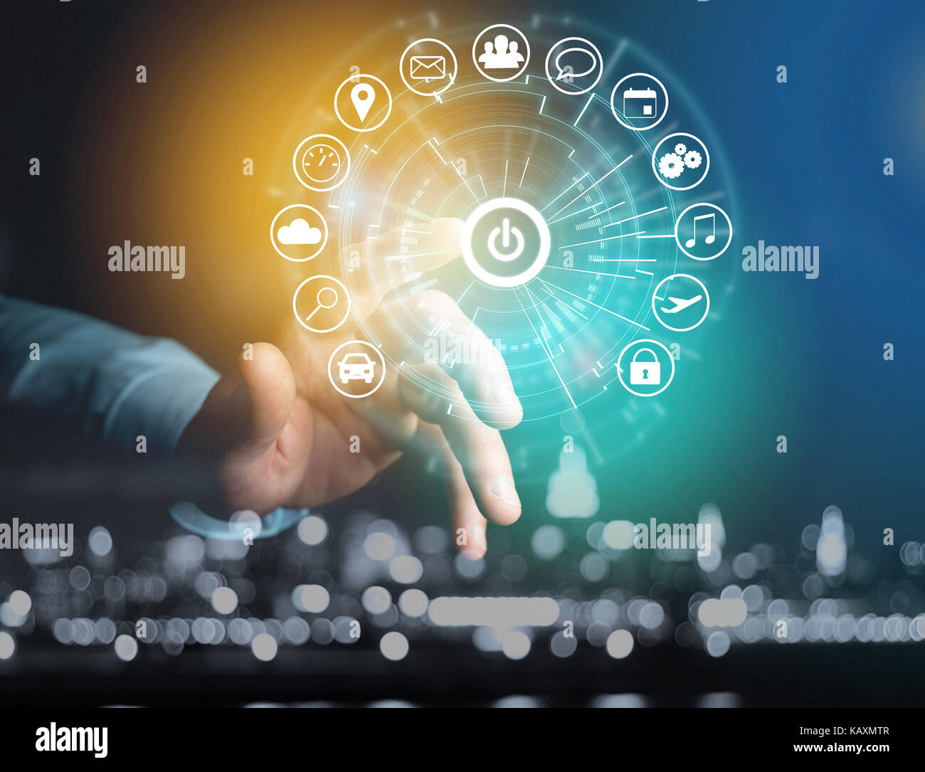 View of a Home button of a technology interface surrounded by ...
