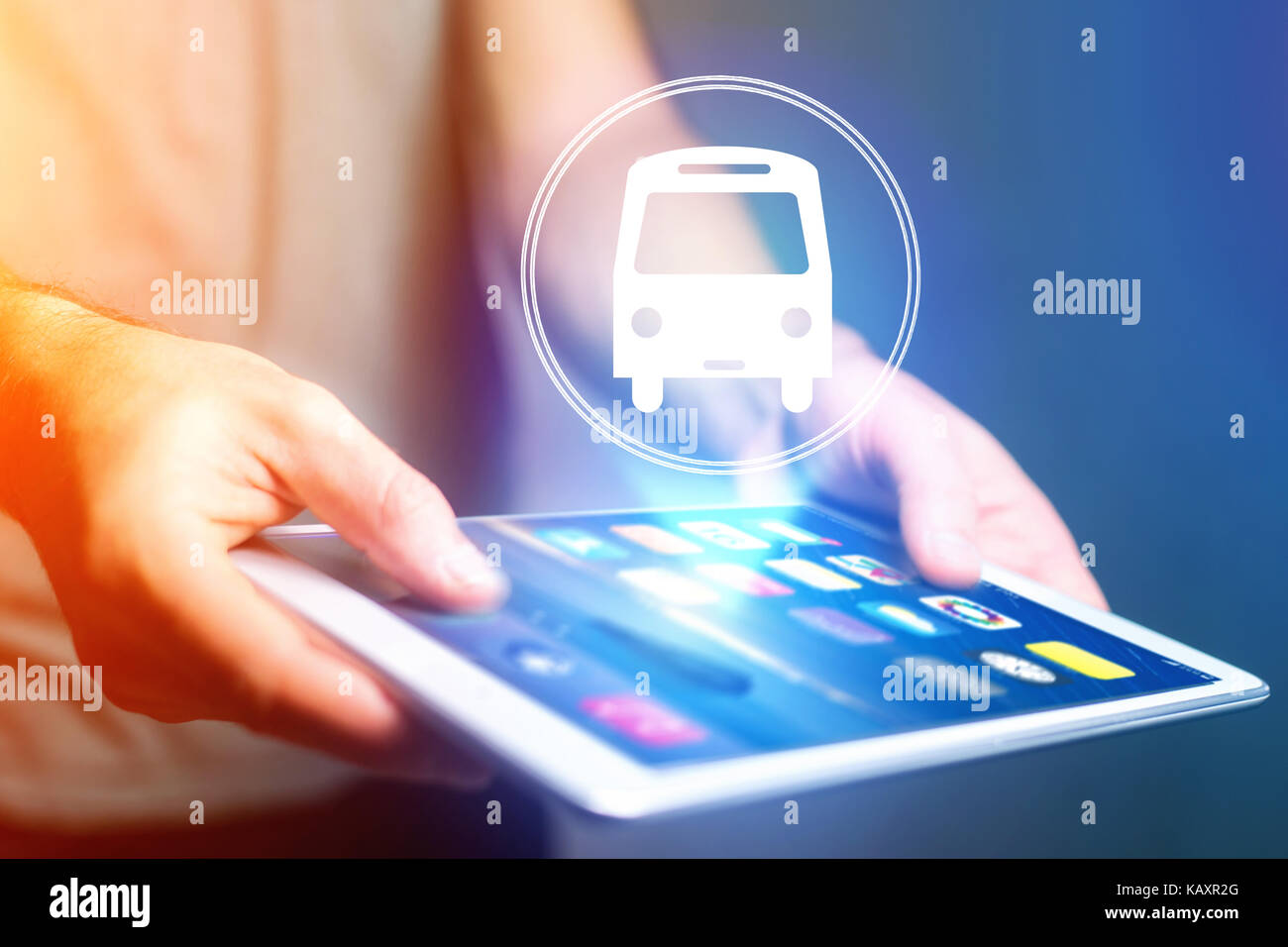 Bus icon over a device Stock Photo - Alamy