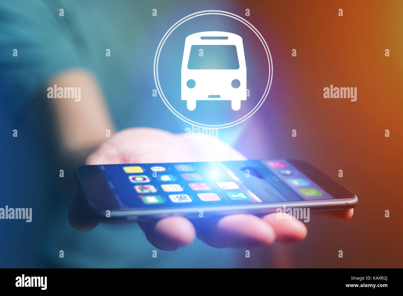 Bus icon over a device Stock Photo - Alamy
