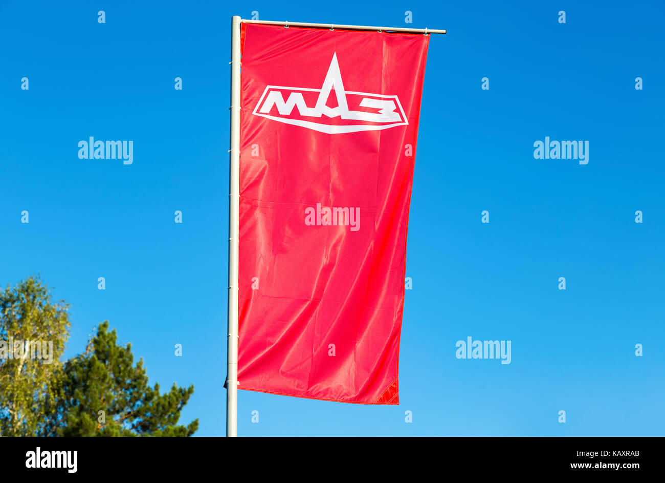 Samara, Russia - September 23, 2017: Dealership flag Minsk Automobile ...