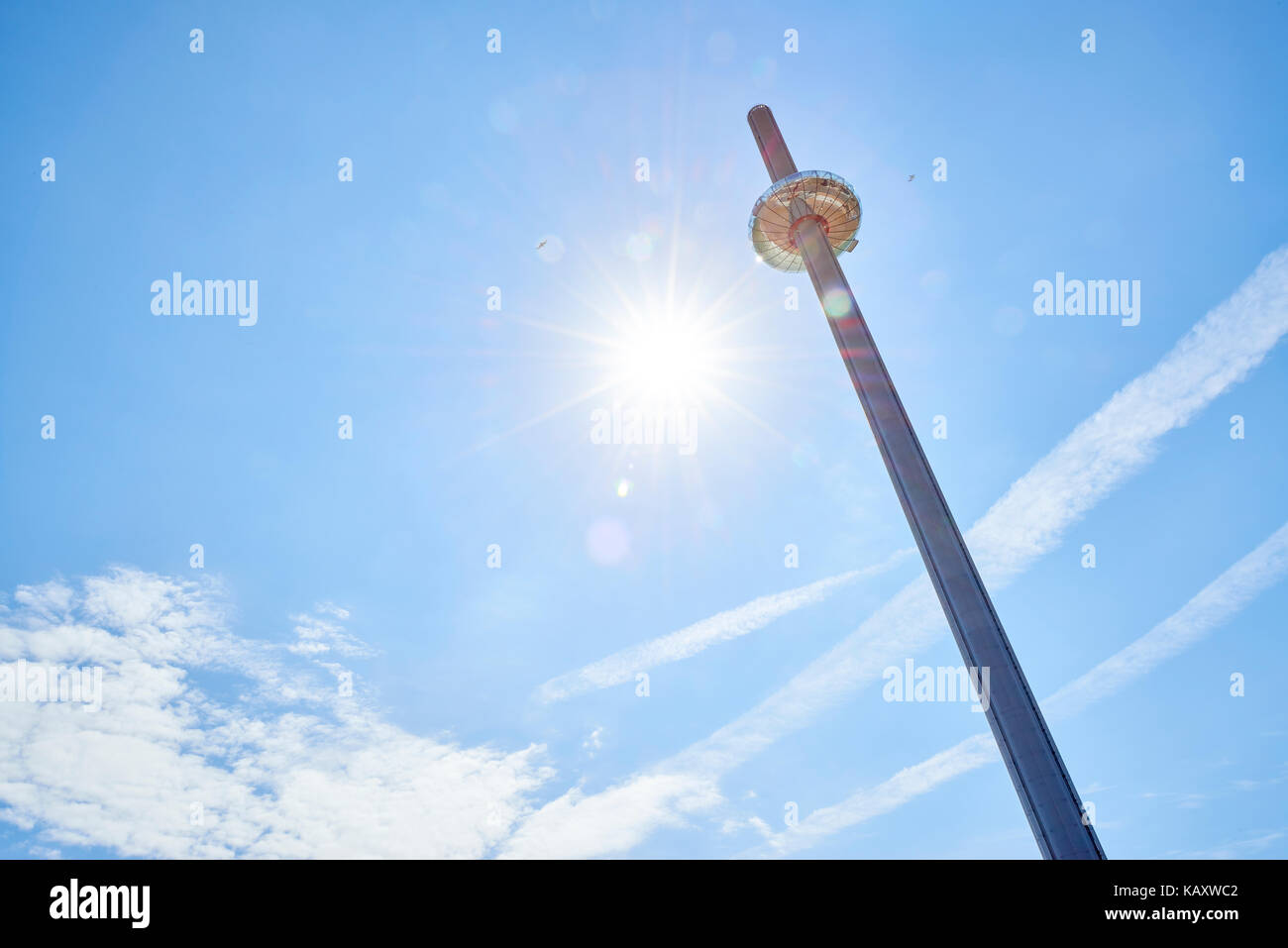 Low angle shot of British Airways' i360 viewing tower in Brighton. Stock Photo