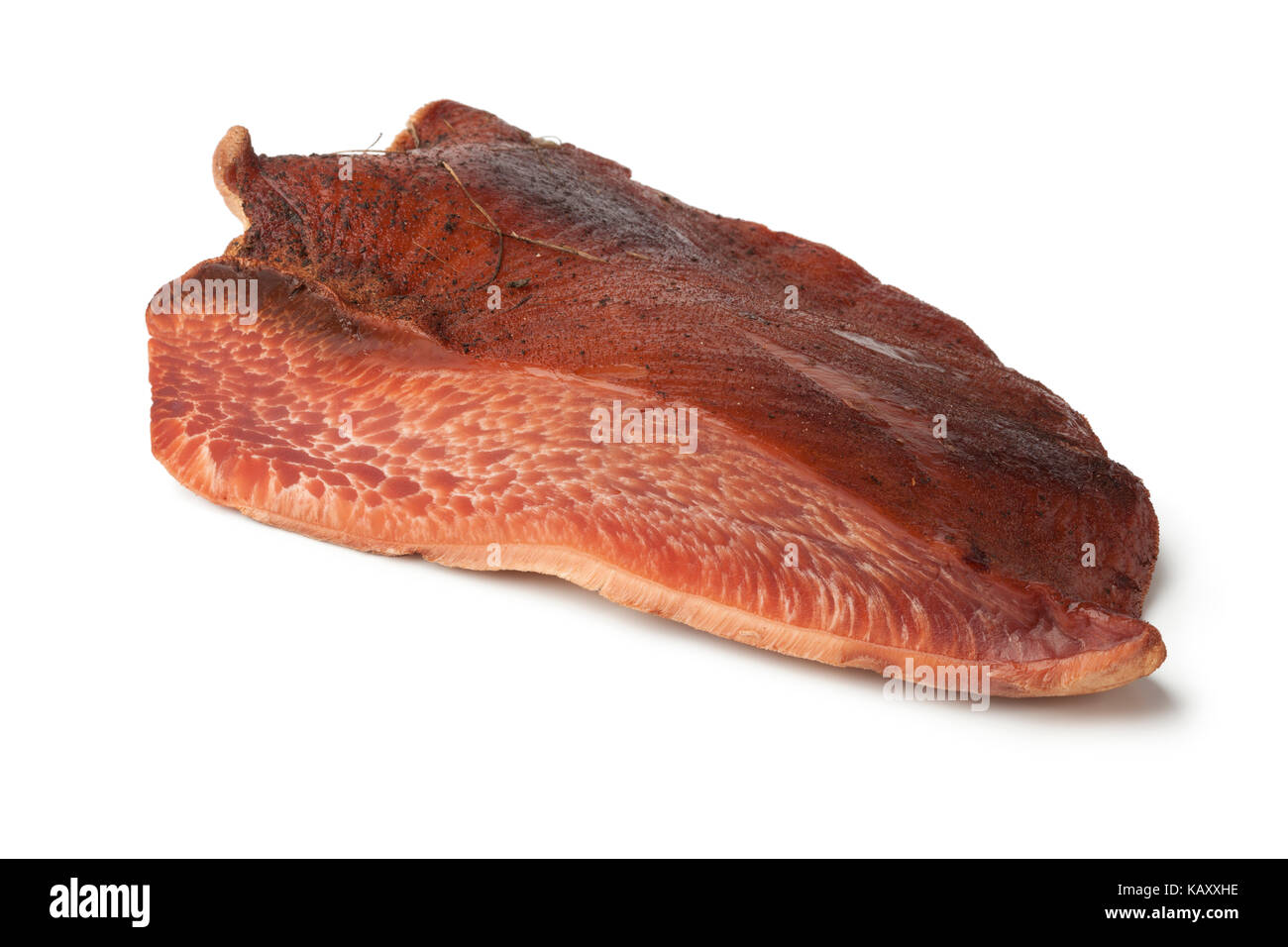 Fresh slice of a beefsteak fungus on white background Stock Photo