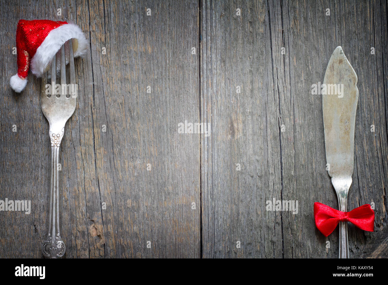 Christmas cutlery on the table abstract background Stock Photo