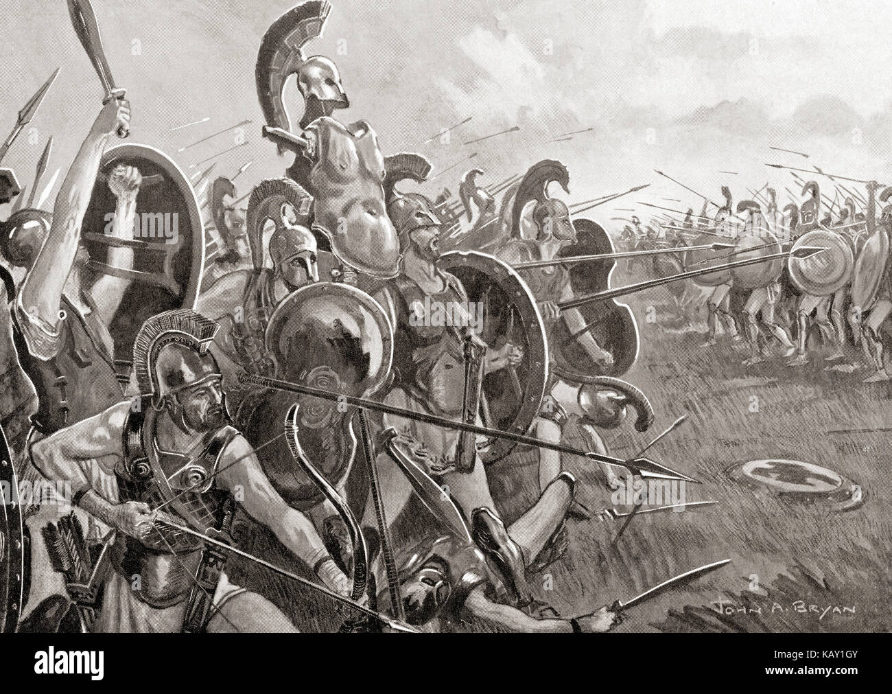 The Battle of Tanagra, 457 BC, between Athens and Sparta during the First Peloponnesian War.  From Hutchinson's History of the Nations, published 1915. Stock Photo