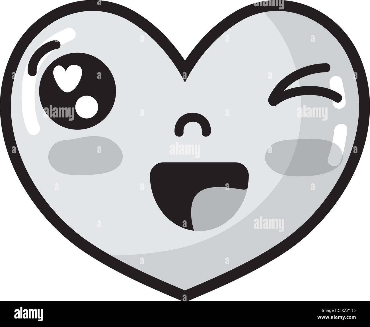 grayscale kawaii cute funny heart design Stock Vector Image & Art - Alamy