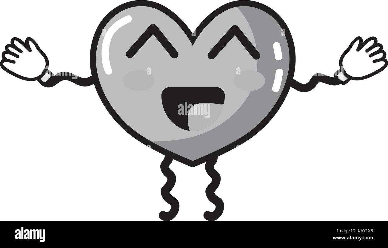 grayscale kawaii cute happy heart with arms and legs Stock Vector Image ...
