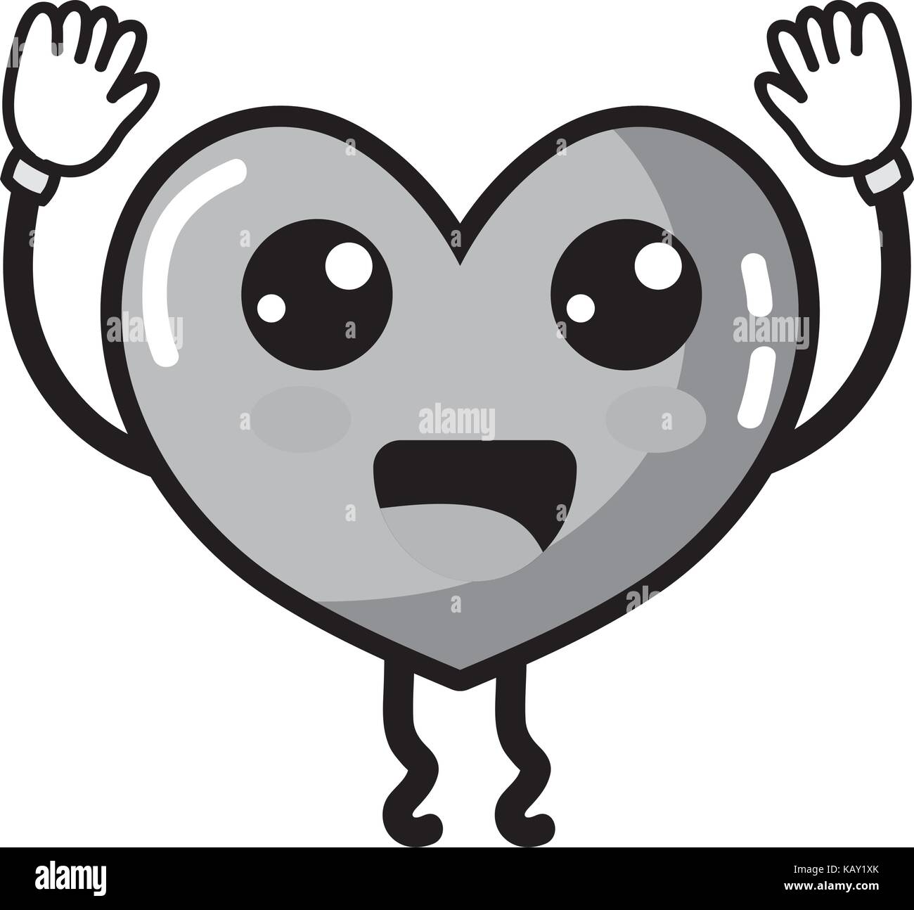 grayscale kawaii cute happy heart with arms and legs Stock Vector Image ...