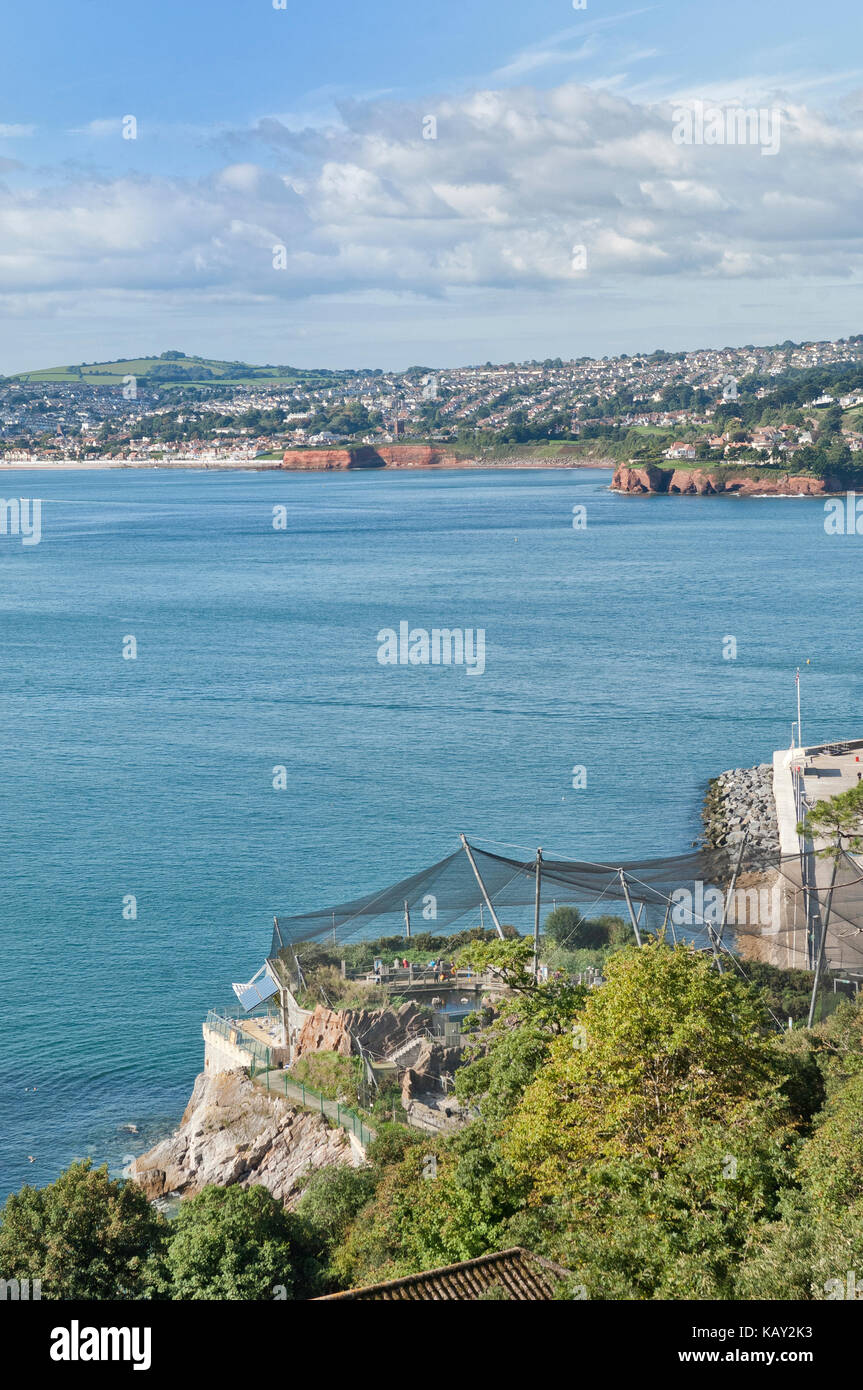 Looking down on the seaside attraction Living Coasts from above Beacon Cove in Torquay. Stock Photo