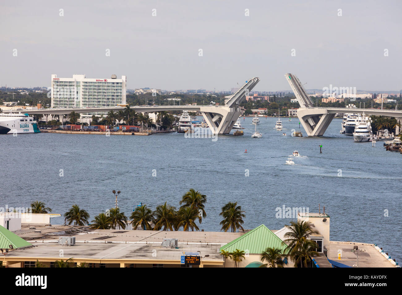 Ft. Lauderdale, Florida. SE 17th Street Bridge Open over Stranahan