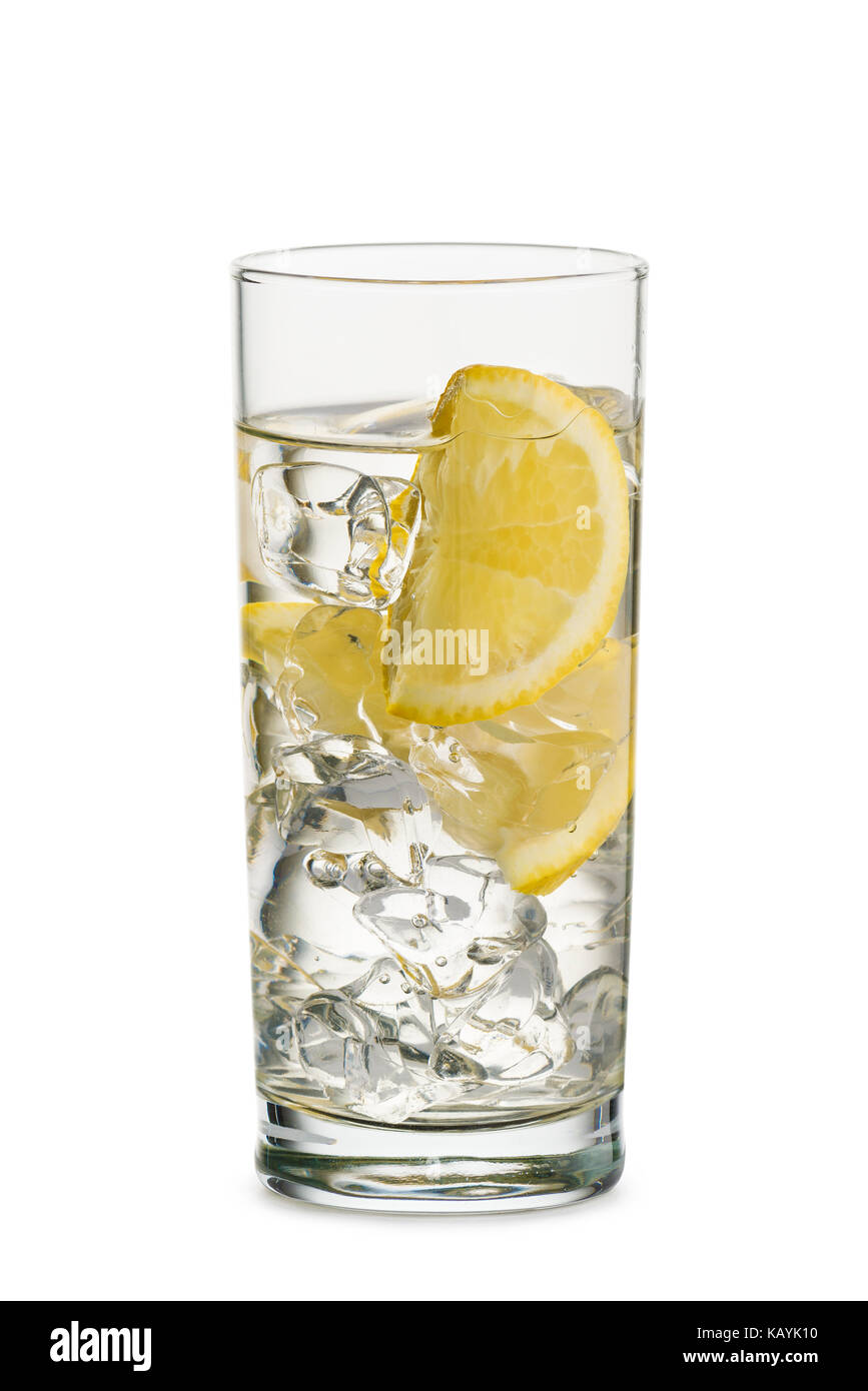 glass full of fresh water with lemon slices, on white background Stock ...