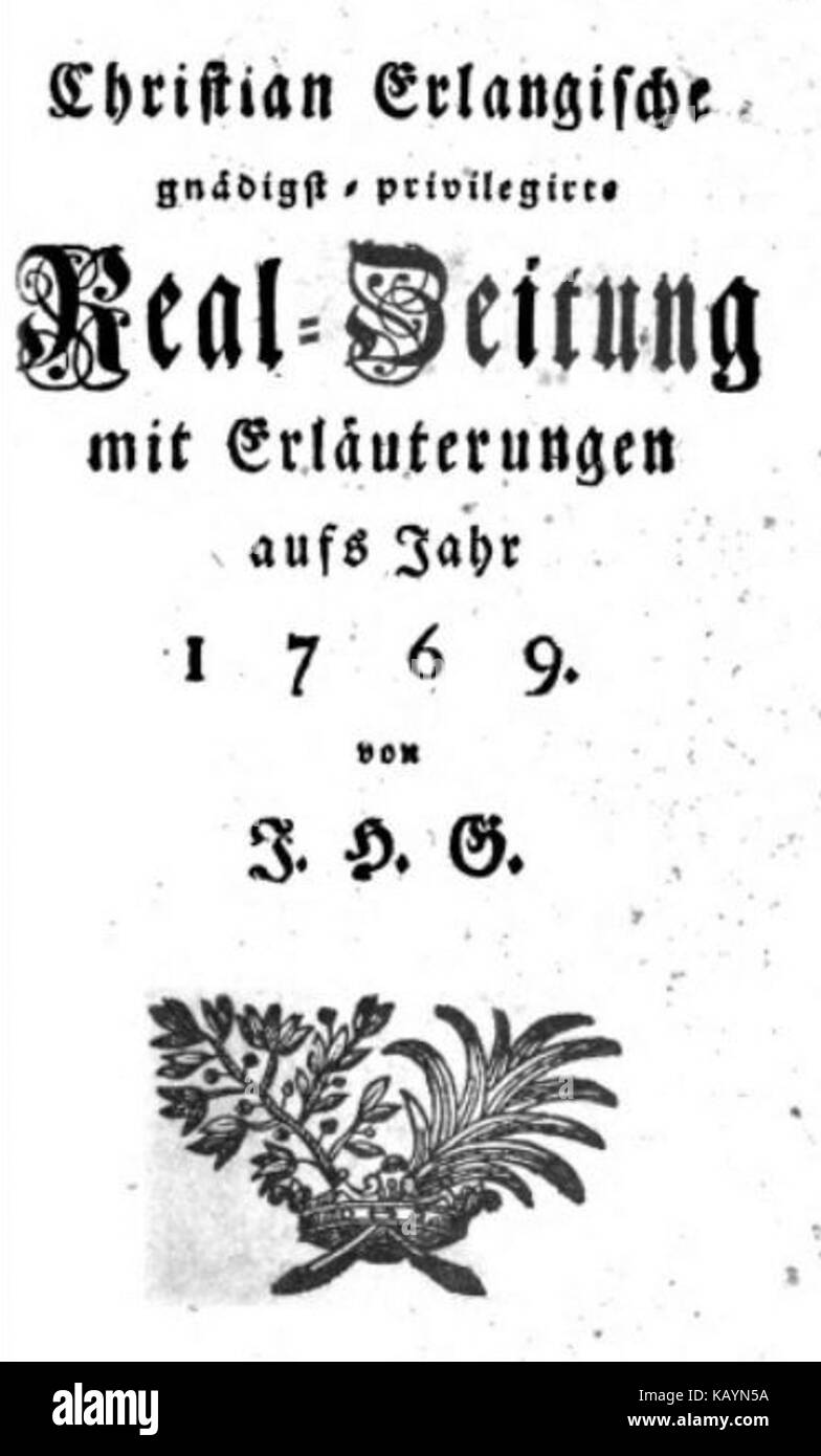 Titelblatt Erlanger Realzeitung 1769 Stock Photo Alamy