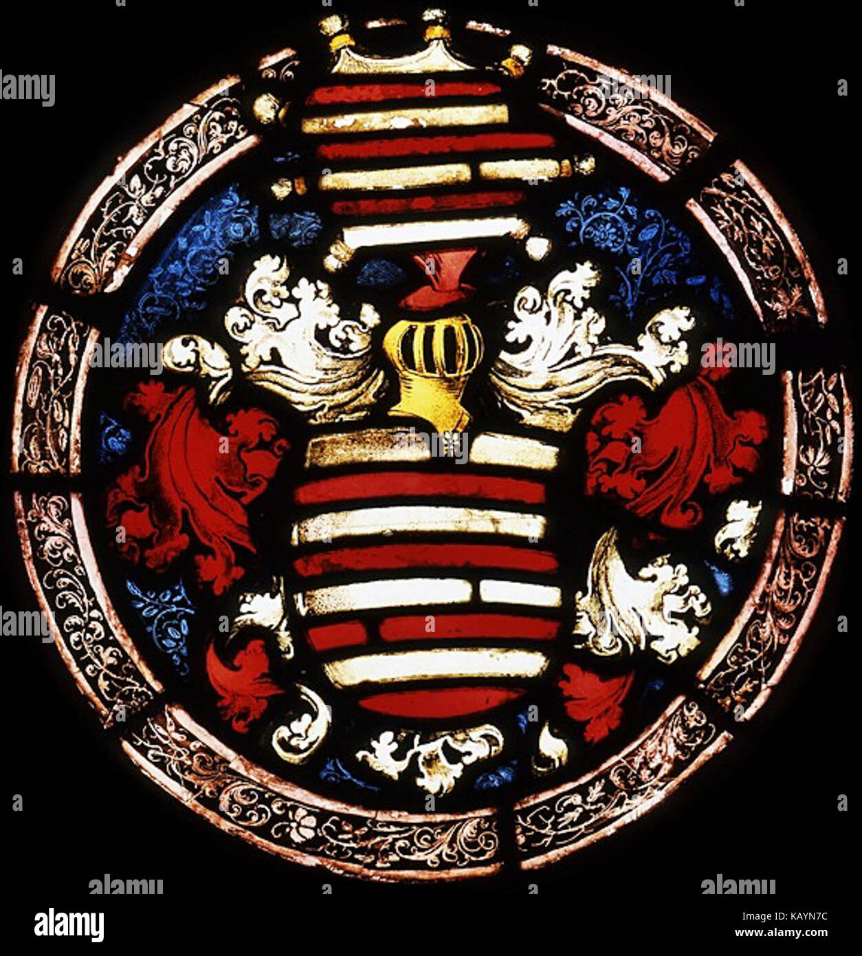 This image features a historic heraldic shield (Wappenscheibe) from the ...