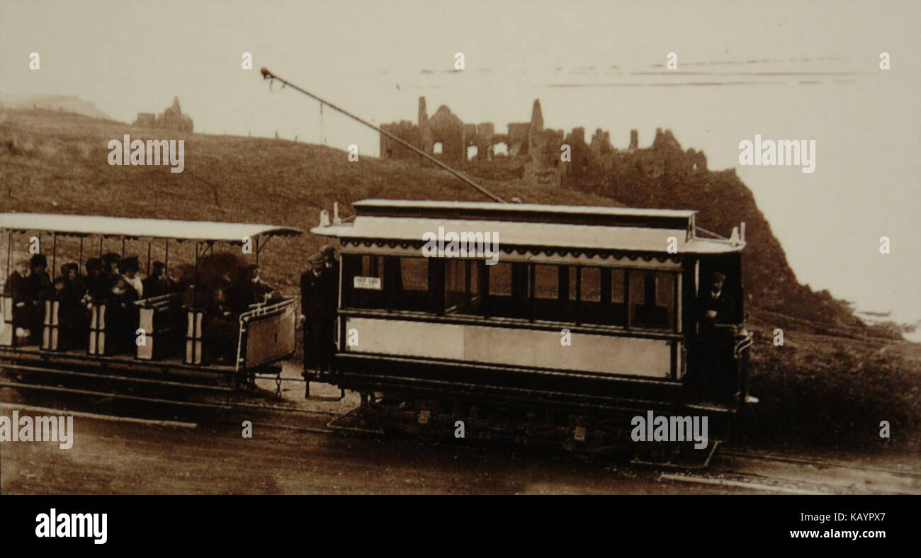 The Giant's Causeway Tram after the changeover from the use of the third rail to the overhead cable system Stock Photo