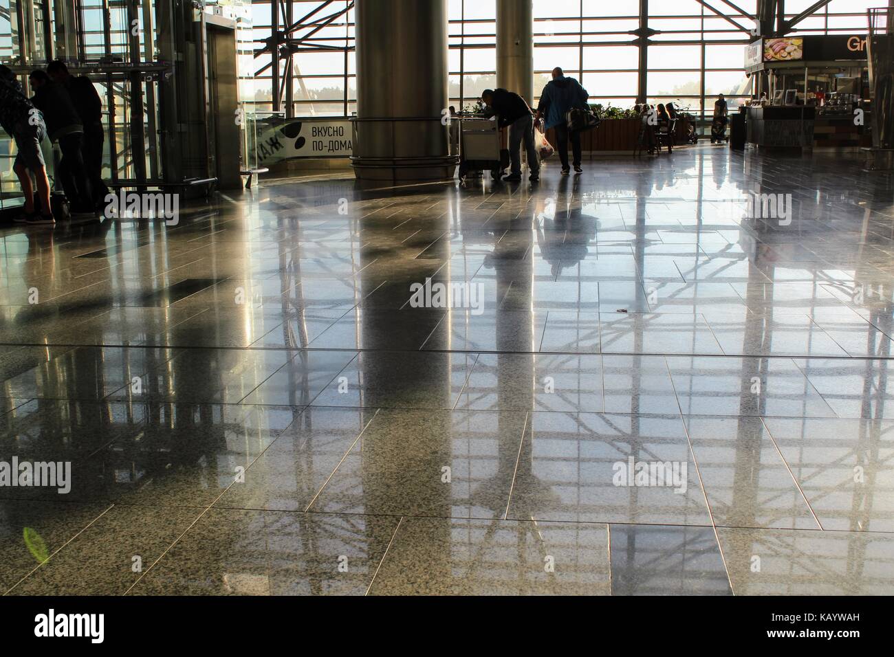 The internal space of the international airport Vnukovo (Moscow) - July 2017. Stock Photo