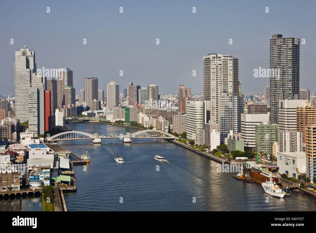 Japan, Tokyo, Sumida river, Kachidoki bridge, Stock Photo