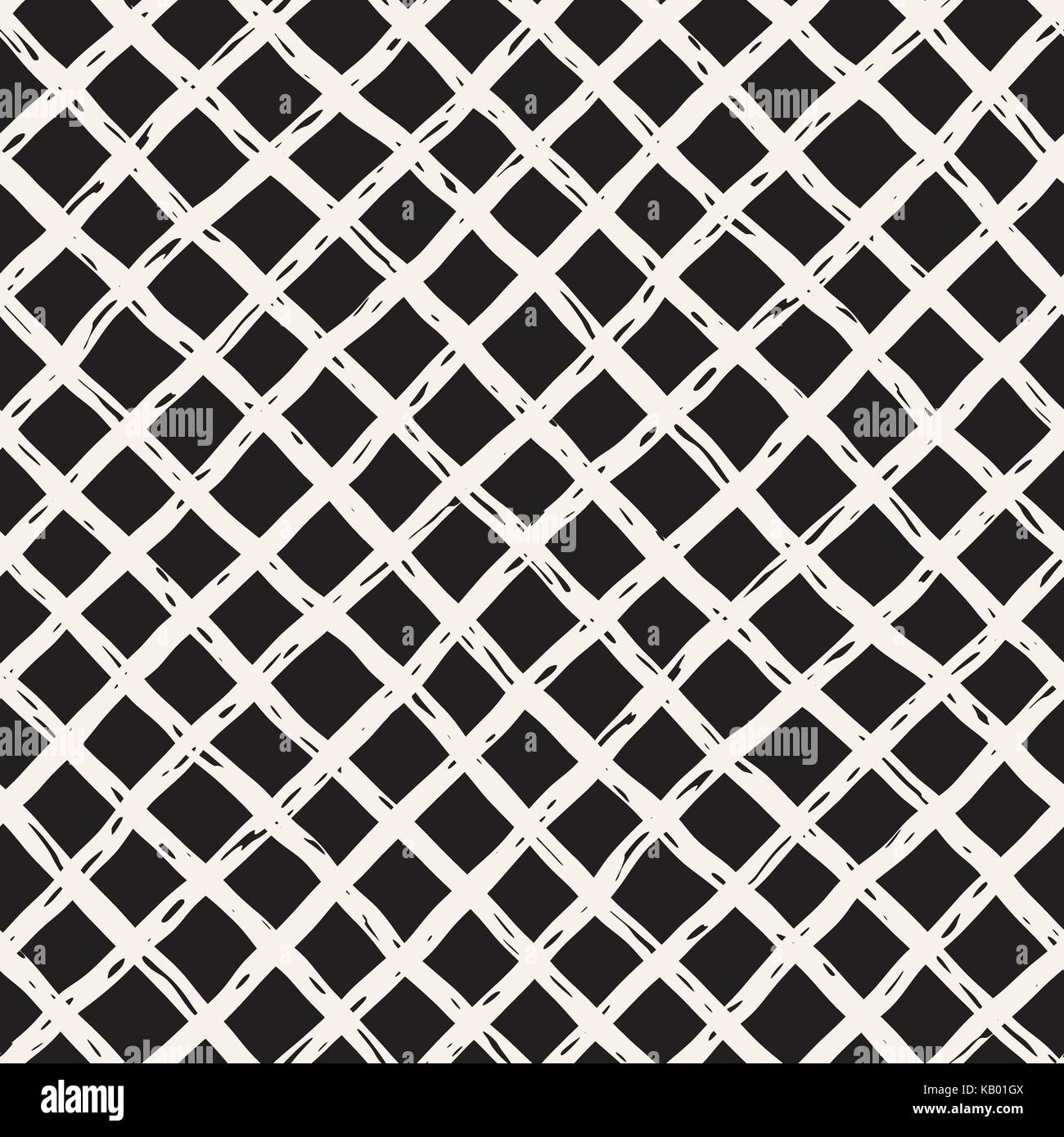 Hand drawn seamless plaid pattern. Allover pattern with ink doodle grunge grid. Graphic background with tartan. Stock Vector