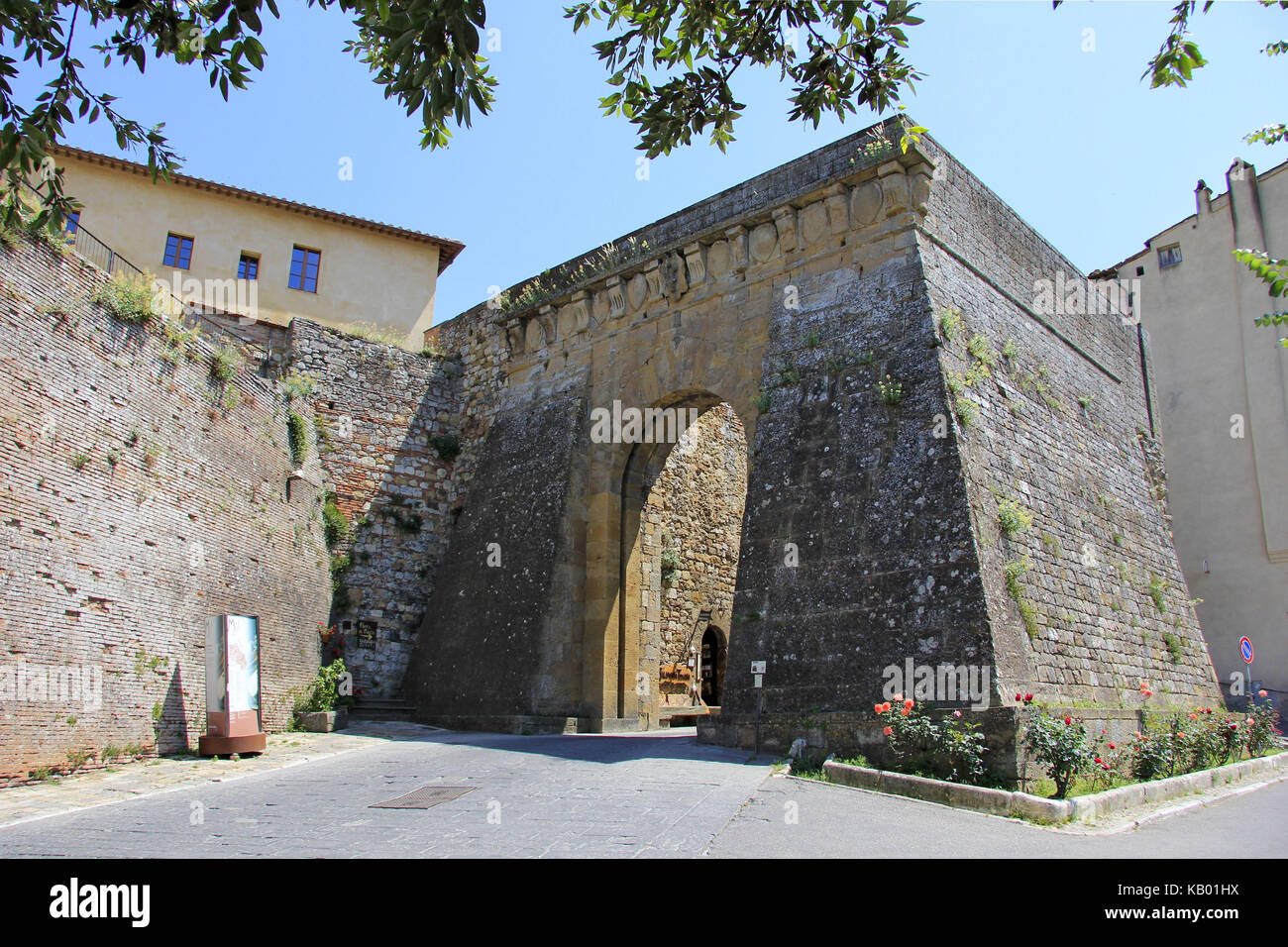 Italy, small town of Montepulciano in Tuscany, Porta Al Prato, Stock Photo
