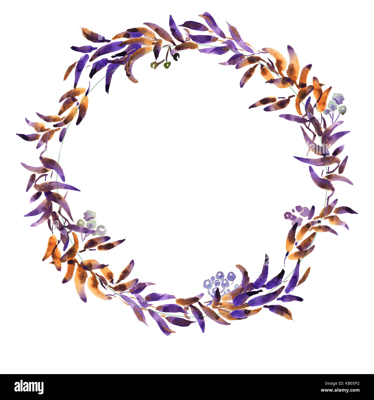 Wreath romantic watercolor purple Summer flowers frame Stock Photo - Alamy