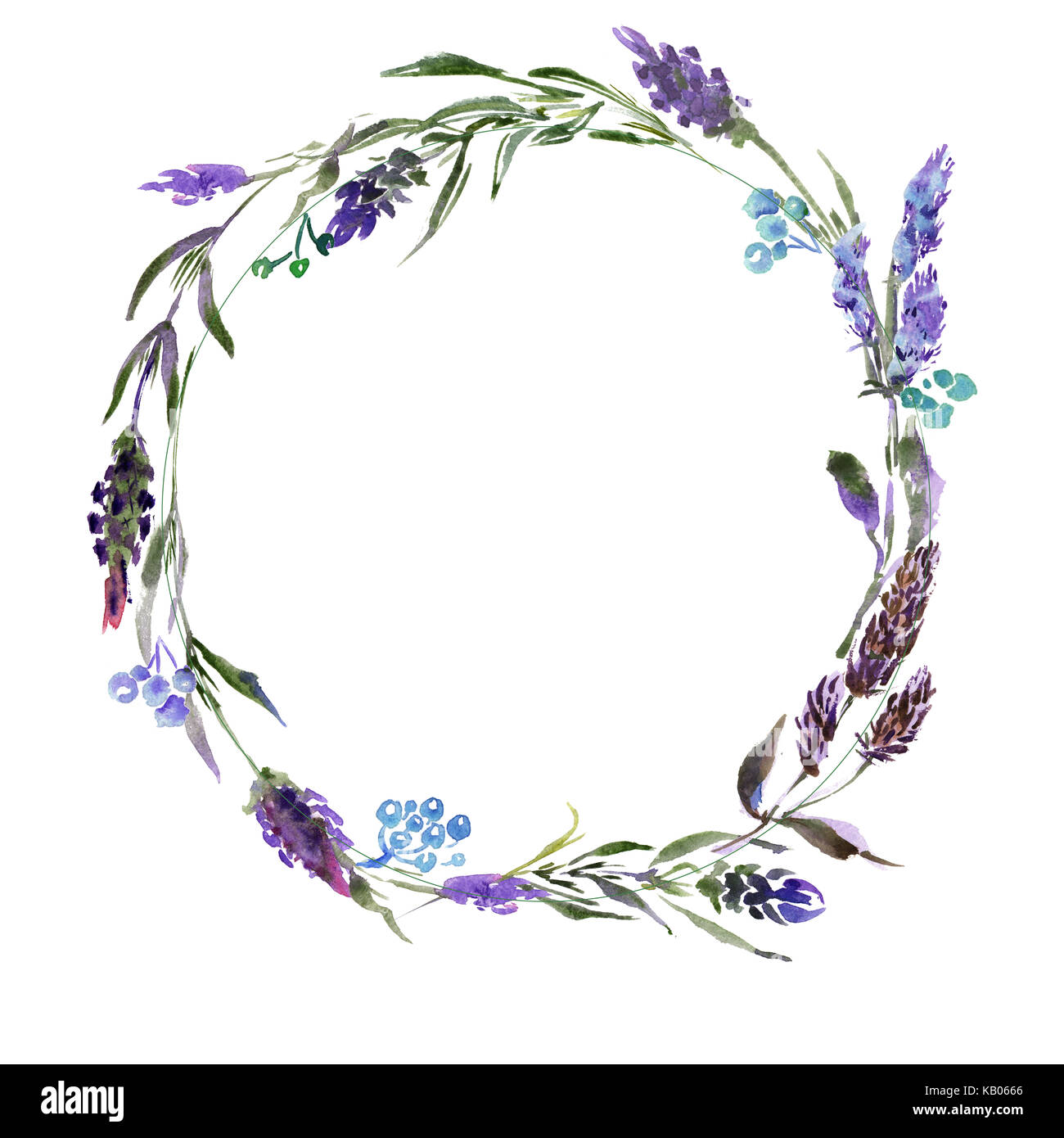 Wreath romantic watercolor purple Summer flowers frame Stock Photo - Alamy