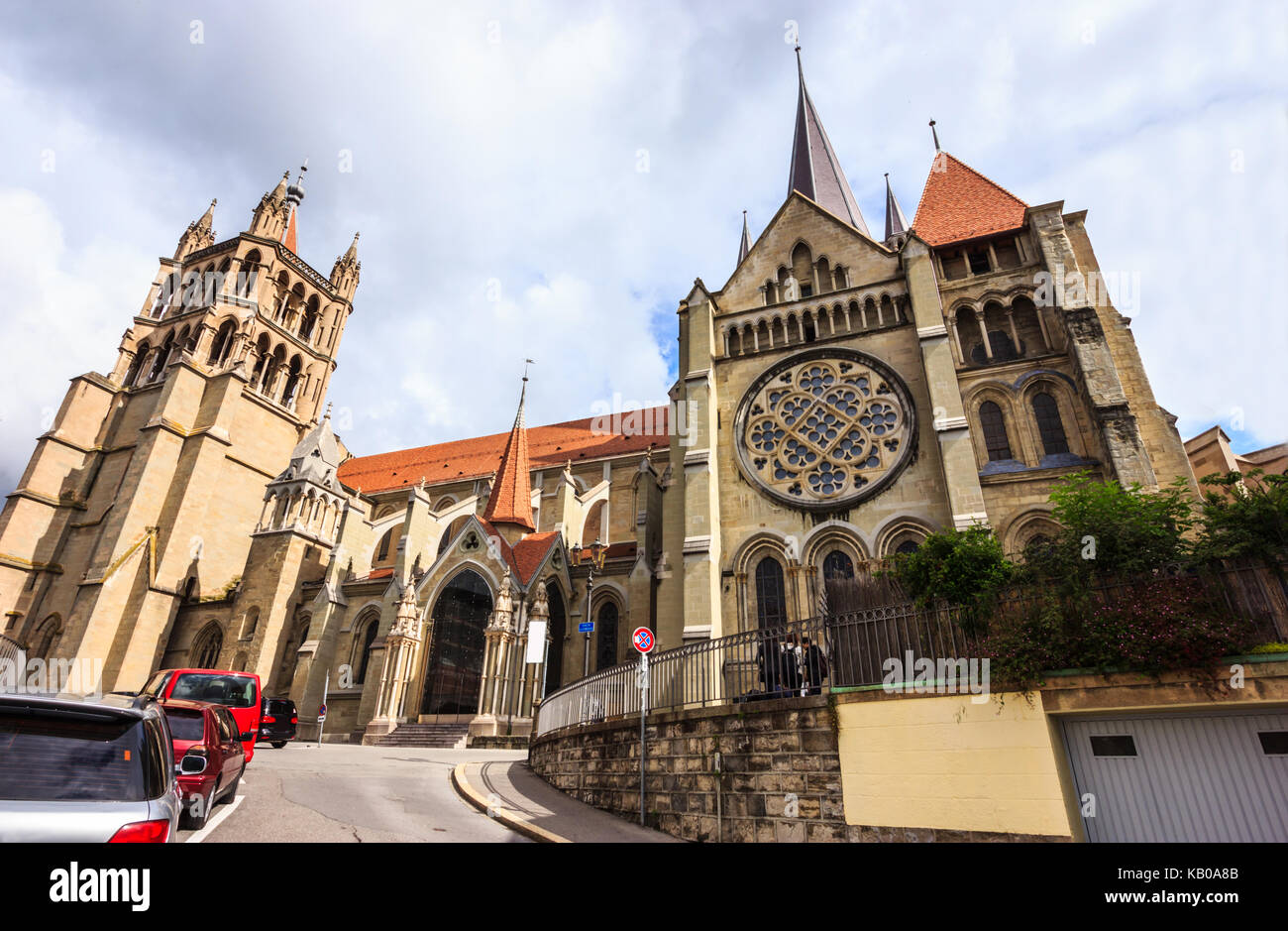 Beautiful summer day view of Lausanne Cathedral of Notre Dame, Lausanne, Vaud, Switzerland, Europe. Stock Photo