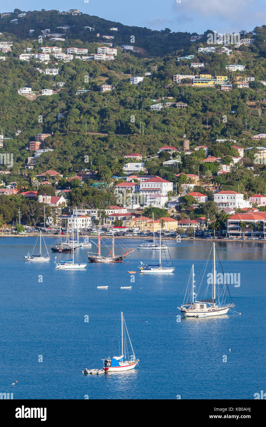Charlotte Amalie, St. Thomas, U.S. Virgin Islands.  View of the Town from the Harbor. Stock Photo