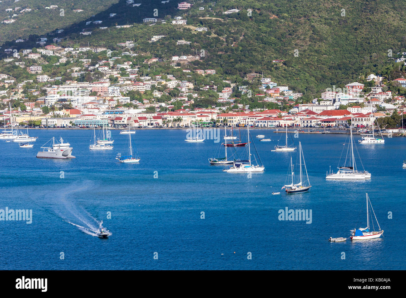 Charlotte Amalie, St. Thomas, U.S. Virgin Islands.  View of the Town from the Harbor. Stock Photo