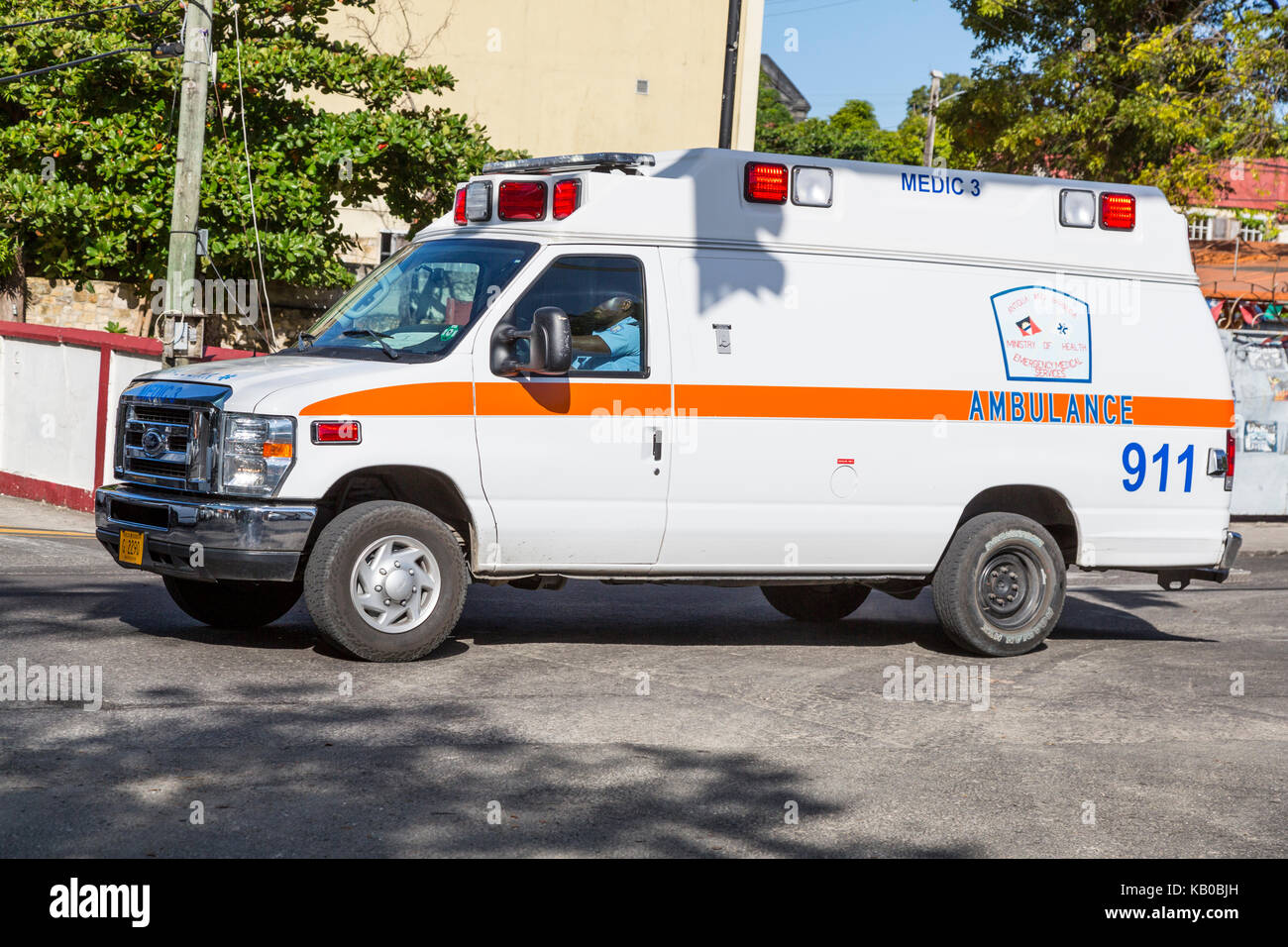 St. Johns, Antigua.  Ambulance. Stock Photo
