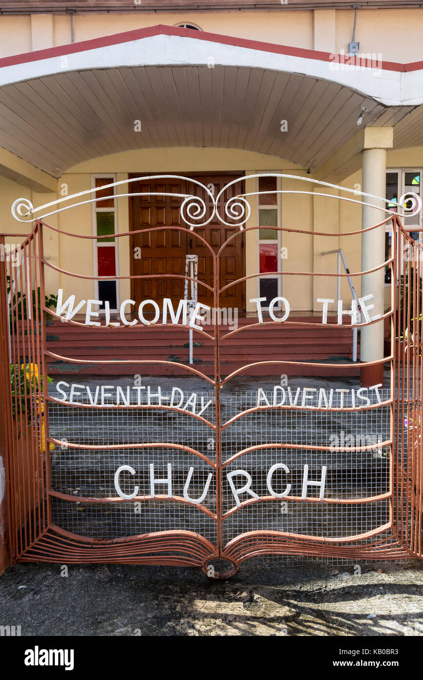 St. Johns, Antigua.  Gate to the Seventh-Day Adventist Church. Stock Photo