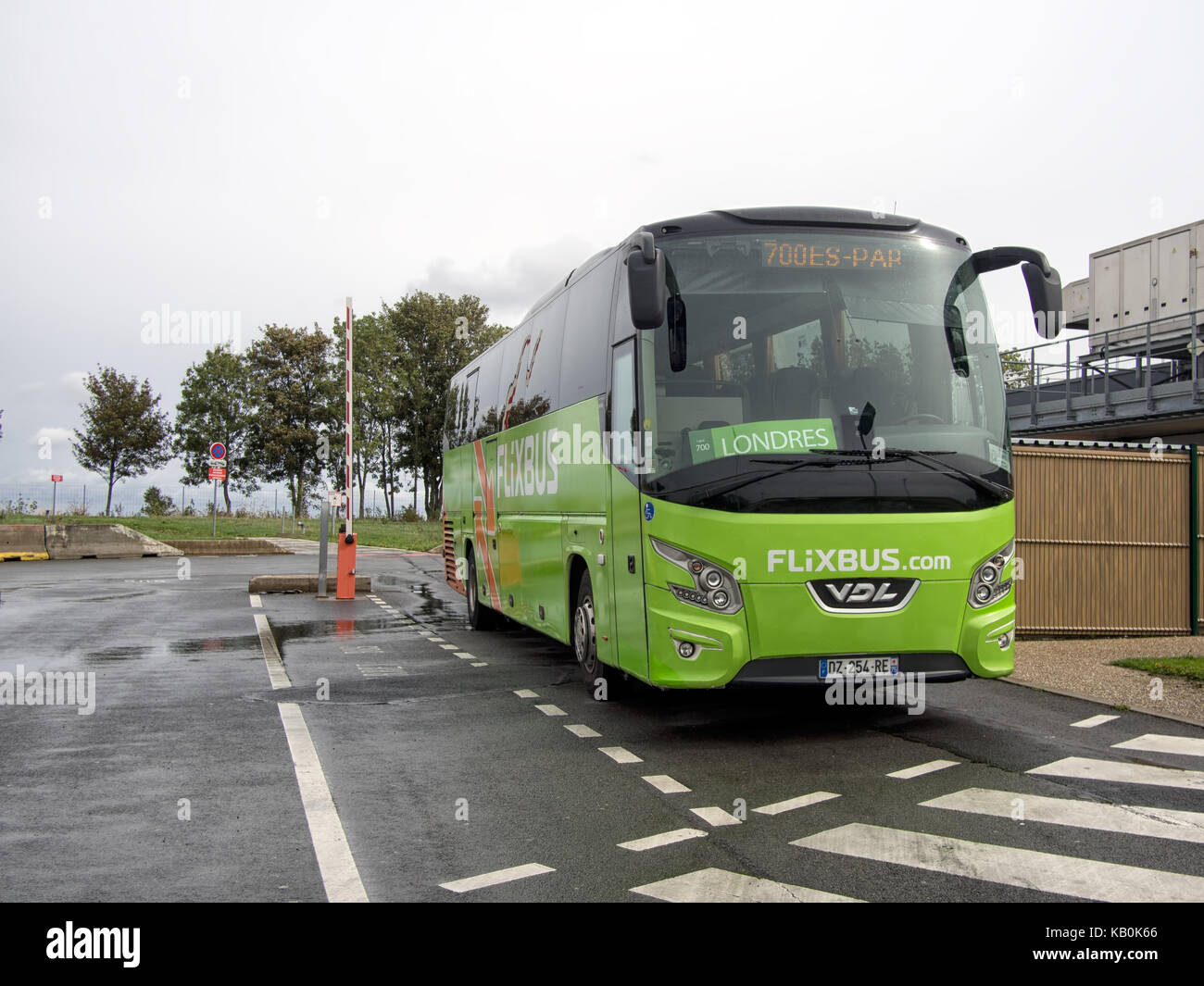 London to Paris Flixbus parked up in north France, rainy day. Low cost bus,  coach travel Stock Photo - Alamy