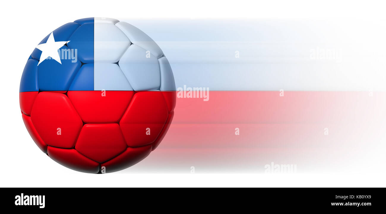 Soccer ball with Chilean flag in motion isolated Stock Photo