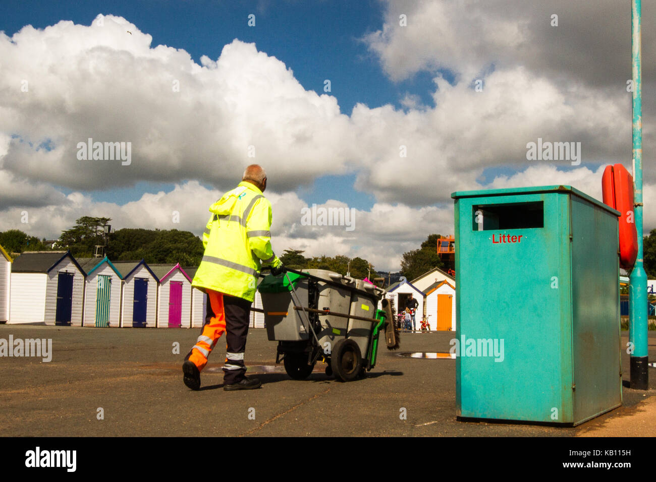 seaside beach rubbish bin litter collection, waste management Stock Photo