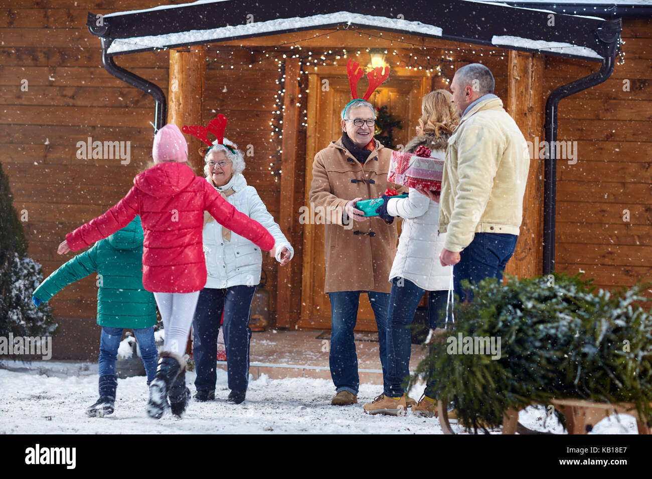family for Christmas celebration Stock Photo Alamy