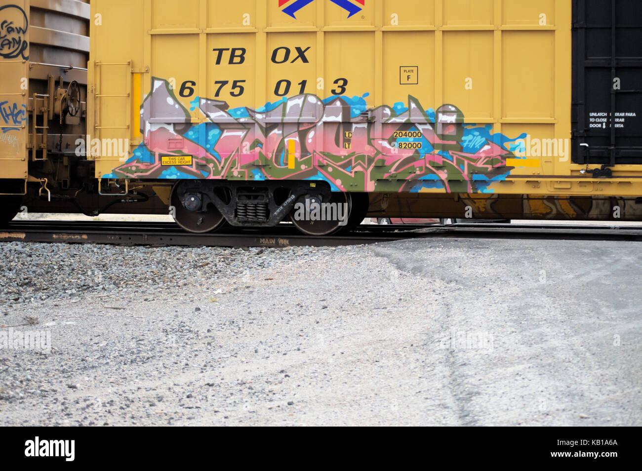 Train wheels on the tracks. Stock Photo