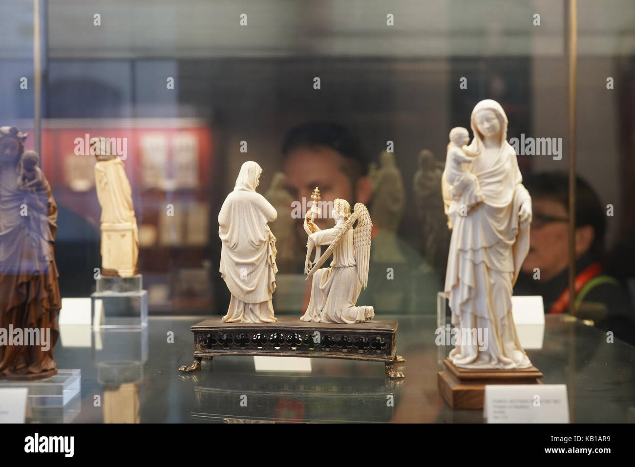 A view of small ivory statues in a museum in Florence in Italy. From a